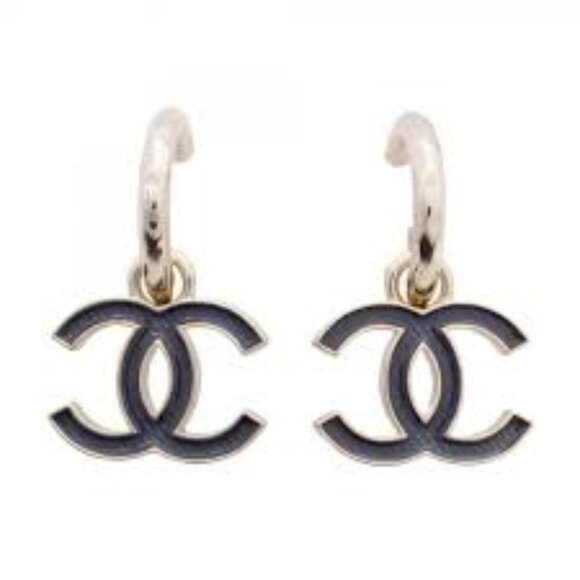 #55a - Authentic Chanel Earrings Coco Mark GP Plated Champagne Gold Black Ladies - Picture 2 of 16